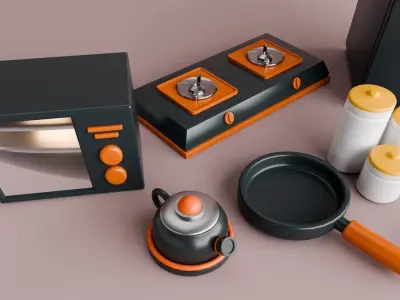Comprehensive 3D Kitchen Appliance and Utensil Set Free low-poly 3D model