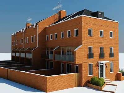 Terraced Town house Building 3D model
