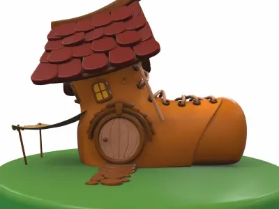Cartoon boot house and props 3D model