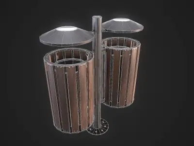 Wood Trash Bin Low-poly 3D model