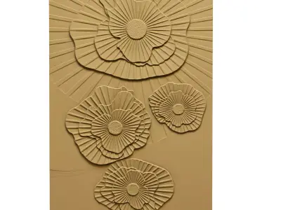 Modern Floral Bas-Relief Wall Decor Set STL Mural CNC 397  3D model