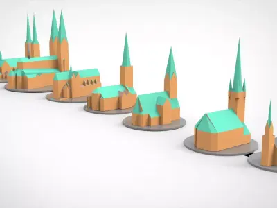 Lubeck Germany Cathedral buildings collection Low-poly 3D model