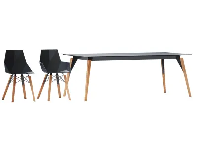 Faz Wood Dining Table And Chair 3D model