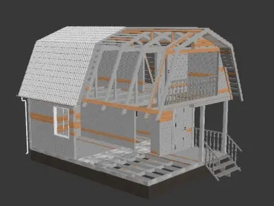 disassembled-house wooden house with roof 3D model