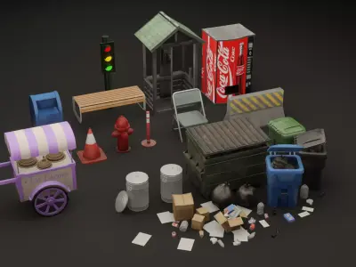 Street Props Set Low-poly 3D model