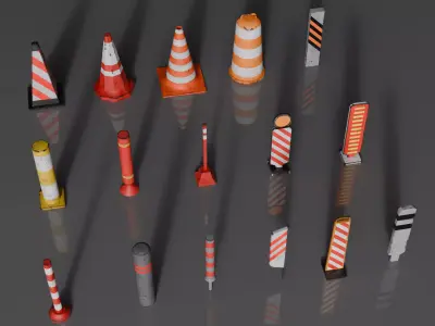 Street Traffic Cone Set Low-poly 3D model