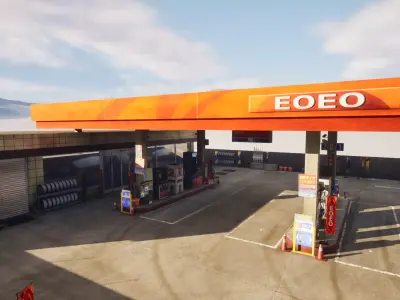 Japan Gas Station Unity and Unreal Ready  3D model