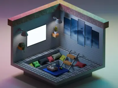 Modern Cozy Loft Living Room 3D model