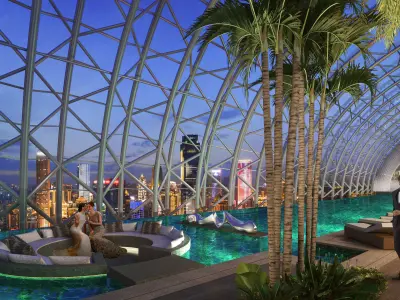 Luxury Rooftop Glass Atrium Pool with Tropical Lounge 3D model