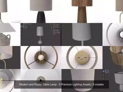 Modern and Rustic Table Lamp - 5 Premium Lighting Assets 3D Model Pack