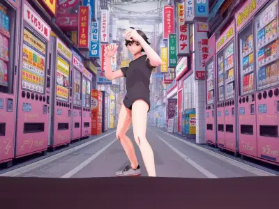 Tokyo Street Character in Pastel Style Low-poly 3D model
