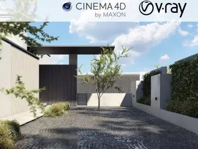 VRay - C4D Scene Files - Home exterior courtyard 3D model