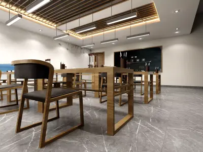 Detailed Japanese High School Classroom Interior Low-poly 3D model