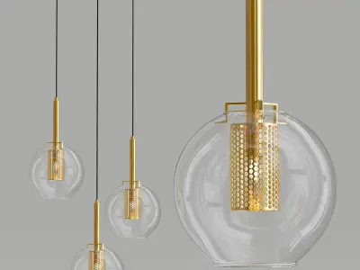 JUSTT three gold and glass pendant lights 3D model