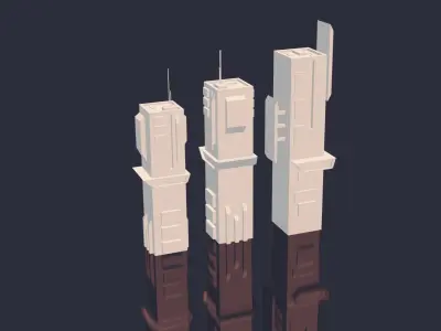 Low Poly Sci fi Buildings Low-poly 3D model