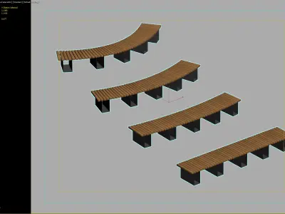 Curved and Straight Wooden Bench Set 3D model