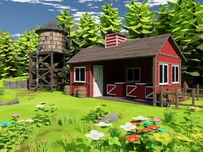 Countryside House Mill Near River 3D model