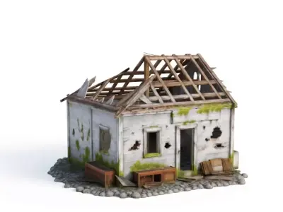 Derelict Wooden House - Abandoned Structure Low-poly 3D model