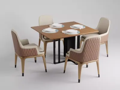 Dining Table and Chair 3D Model  Low-poly 3D model