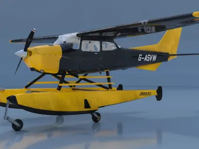  Seaplane with Pontoons Rigged for Maya 