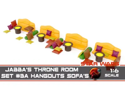 Jabbas Throne Room-Set 3a-Sofas and Cushions 1-6 scale Hottoys 3D print model