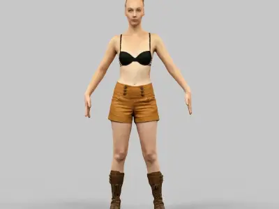 Girl in Brown Shorts and Bra Rigged Low-poly 3D model