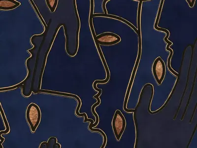 Luxe Line Art Faces Mural Texture  Texture