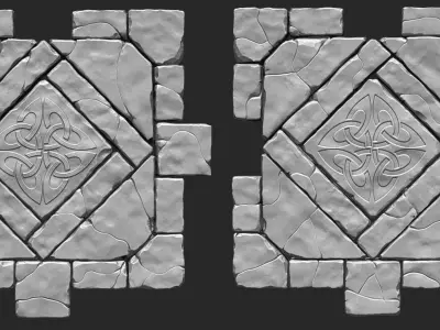 Tileable Damaged Stone Road Low-poly 3D model