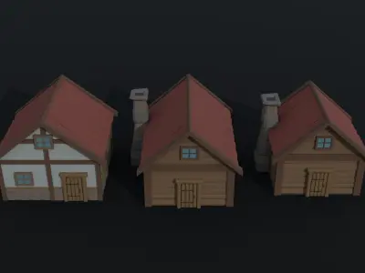 Cartoon medieval wood city asset Polygonal Style Low-poly 3D model