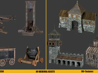 BaseMesh - 89 MEDIEVAL ASSETS  Low-poly 3D model