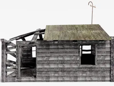 Wooden old burned house as1 Low-poly 3D model