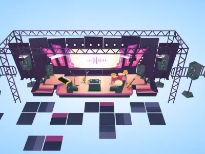 Concert scene festival music instruments lowpoly  Low-poly 3D model