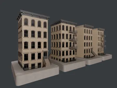 3 City Apartment Buildings Game Ready 3D model