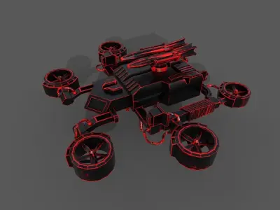 Gyrocopter armored vehicle with lights Low-poly 3D model