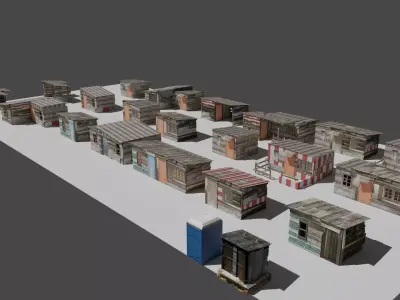 Shanty Town house pack Low-poly 3D model