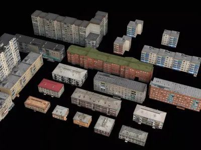 dilapidated apartment building series Low-poly 3D model