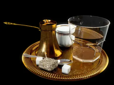 Coffee set turkish on tray 3D model