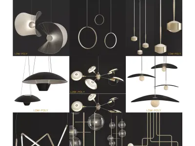 Chandelier collection low poly 3d model - pendant lamp Low-poly 3D model