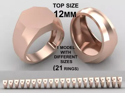 octagonal Signet Ring Base 12 MM top in All sizes 242-MWC 3D print model