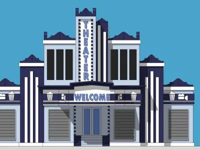 Theater 3D model building Low-poly 3D model