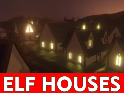 Elf Village houses pack Low-poly 3D model