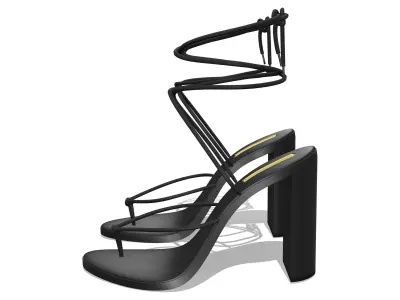 Black Strappy Mid-High Heel Shoes Low-poly 3D model