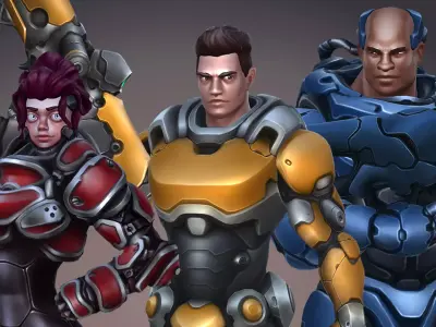 Soldier SciFi - 3 Characters - 2 Animation Sets Low-poly 3D model
