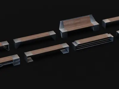 Outdoor Bench Kitbash Collection Low-poly 3D model