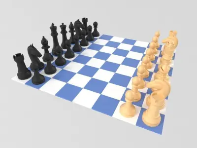 Chess board with pieces Low-poly 3D model