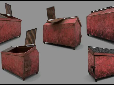 LowPoly Dustbin Game Ready With 10 Different Texture Set Low-poly 3D model