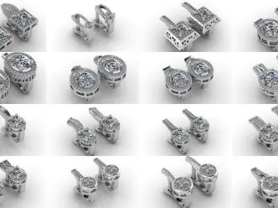 50 Files - STL - 3DM Women Earrings Stone Diamond Printable 3D Model Pack