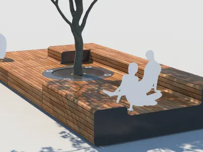 street bench and tree wind animation 3D model