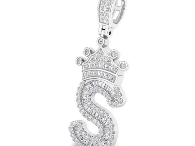 Crown Initial  S  Letter Pendant 3D print model