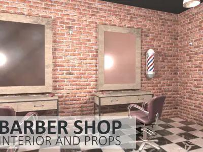 Barber shop - interior and props Low-poly 3D model